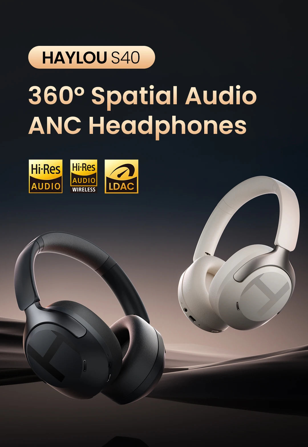 HAYLOU S40 ANC Wireless Headphones - 50dB ANC, Hi-Res LDAC, 3D Spatial Audio