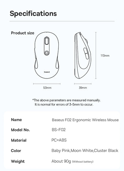 Baseus F02 Wireless Mouse Bluetooth 5.2 2.4G 4000DPI Ergonomic 7 Mute Buttons Mice for iPad MacBook Tablet Laptop Computer Mouse
