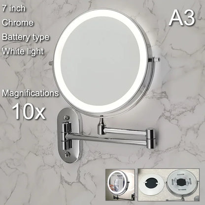 LED Wall Mount Makeup Mirror with Magnification & Dimming