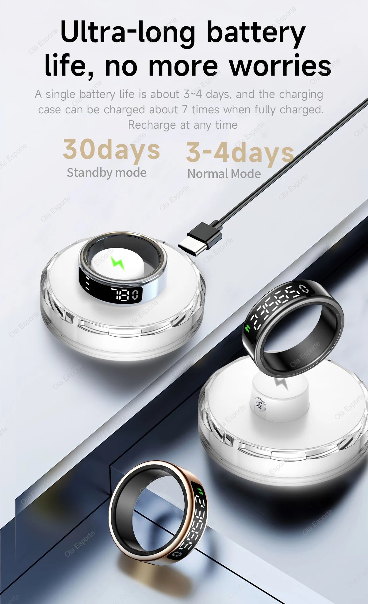 R12 Smart Ring - Display Screen, Wireless Charging, Health Tracker, Waterproof