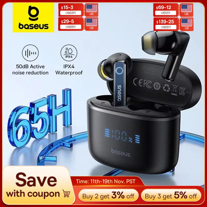 Baseus Bowie 30 Wireless Earbuds - 50dB ANC, 6 Mics, 65H Playtime