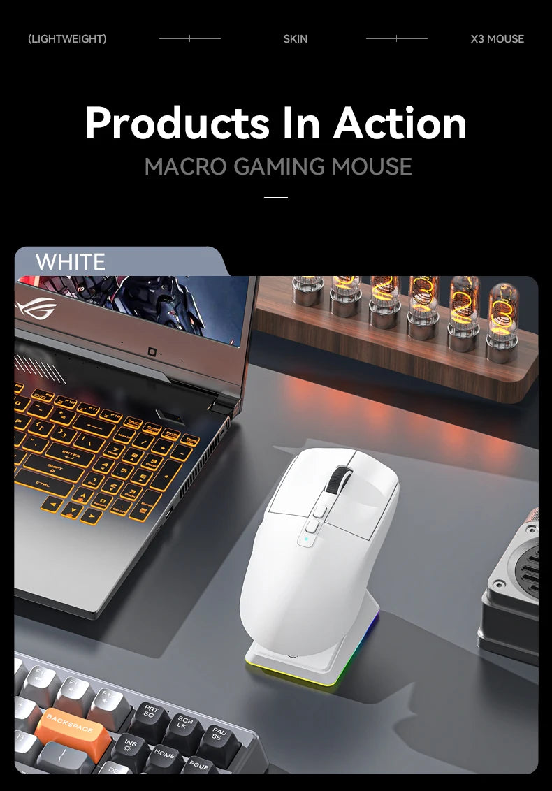 ATTACK SHARK X6 Mouse,PAW3395 Bluetooth Tri-Mode Connection,RGB Touch Magnetic Charging Base,Macro Gaming Mouse