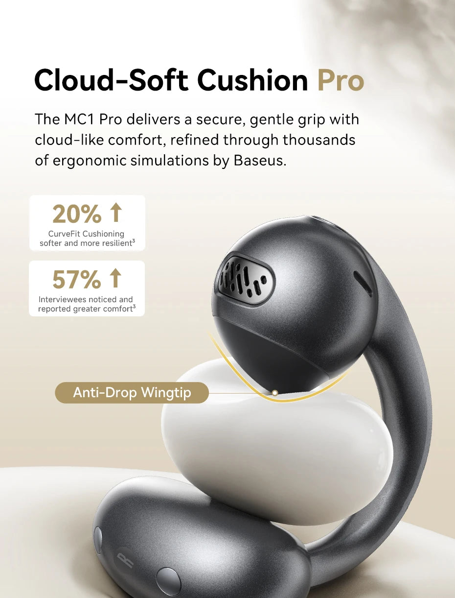 Baseus MC1 Pro Ear Clip Wireless Earphones Bluetooth 6.0 Hi-Res Ultra Open Earbuds earrings 4-Mic ENC Clip on ear buds Headphone