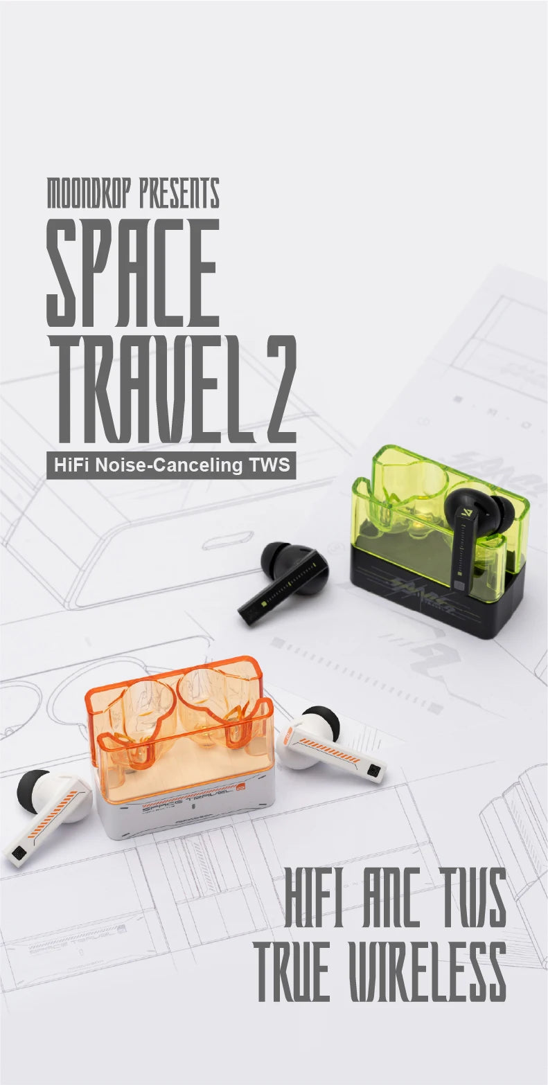 MOONDROP Space Travel 2 earphone HiFi Noise-Canceling TWS wiress Bluetooth 6.0 ANC Low-latency Game Mode SBC/AAC gaming headset