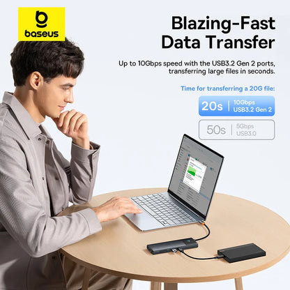 Baseus USB C HUB Dual HDMI 8K 4K Adapter 10-in-1 USB 3.2 10Gbps Splitter with RJ45 SD TF Type C PD 100W for MacBook Pro Air HUB