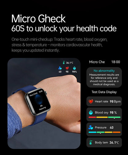 AI Smart Watch - HRV+PPG Blood Pressure Monitor, IP68 Waterproof