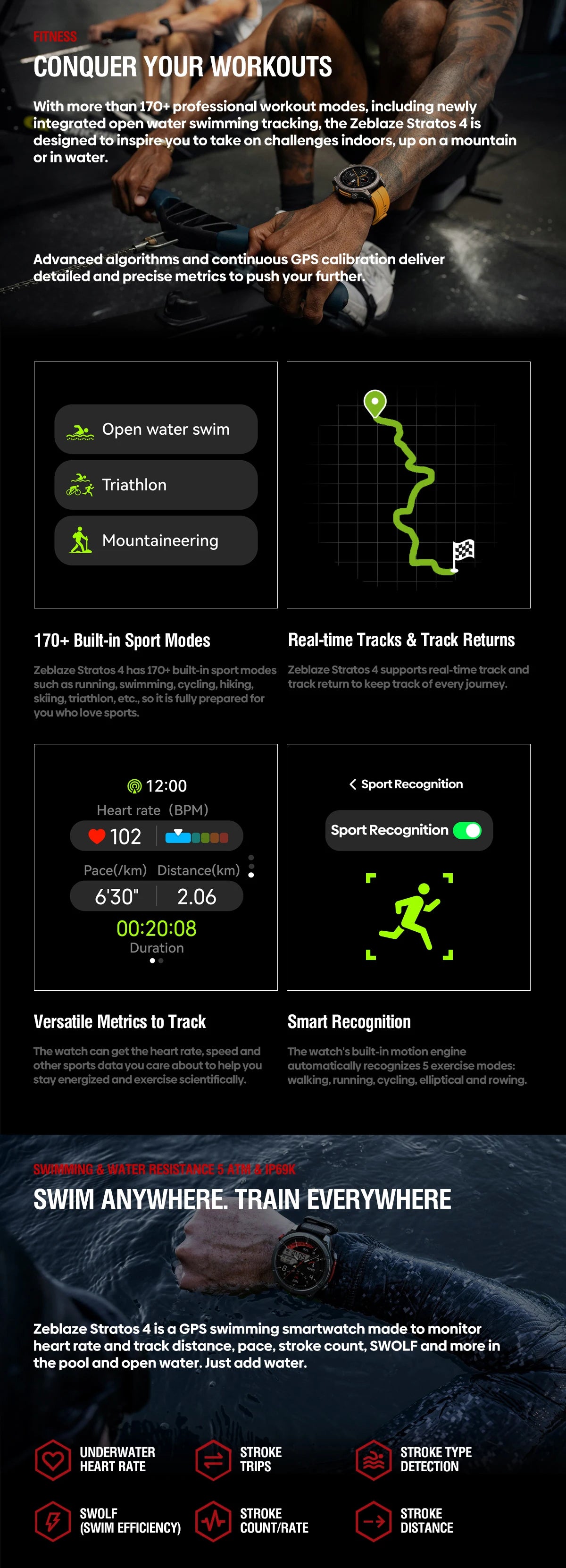 Zeblaze Stratos 4 GPS Smartwatch - 1.43" AMOLED, Compass, Altimeter