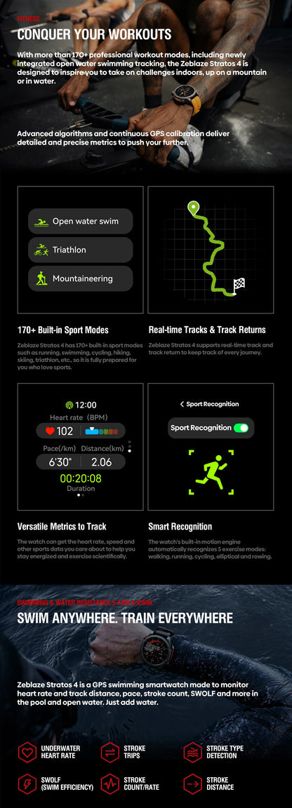 Zeblaze Stratos 4 GPS Smartwatch - 1.43" AMOLED, Compass, Altimeter