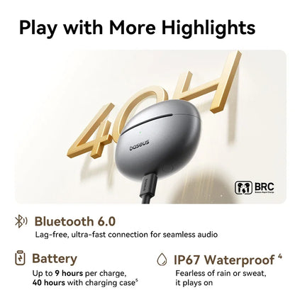 Baseus MC1 Pro Ear Clip Wireless Earphones Bluetooth 6.0 Hi-Res Ultra Open Earbuds earrings 4-Mic ENC Clip on ear buds Headphone