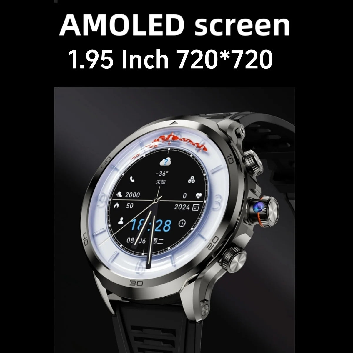 H19 Android Smartwatch - 190° Rotary Camera, GPS, 1.95" AMOLED