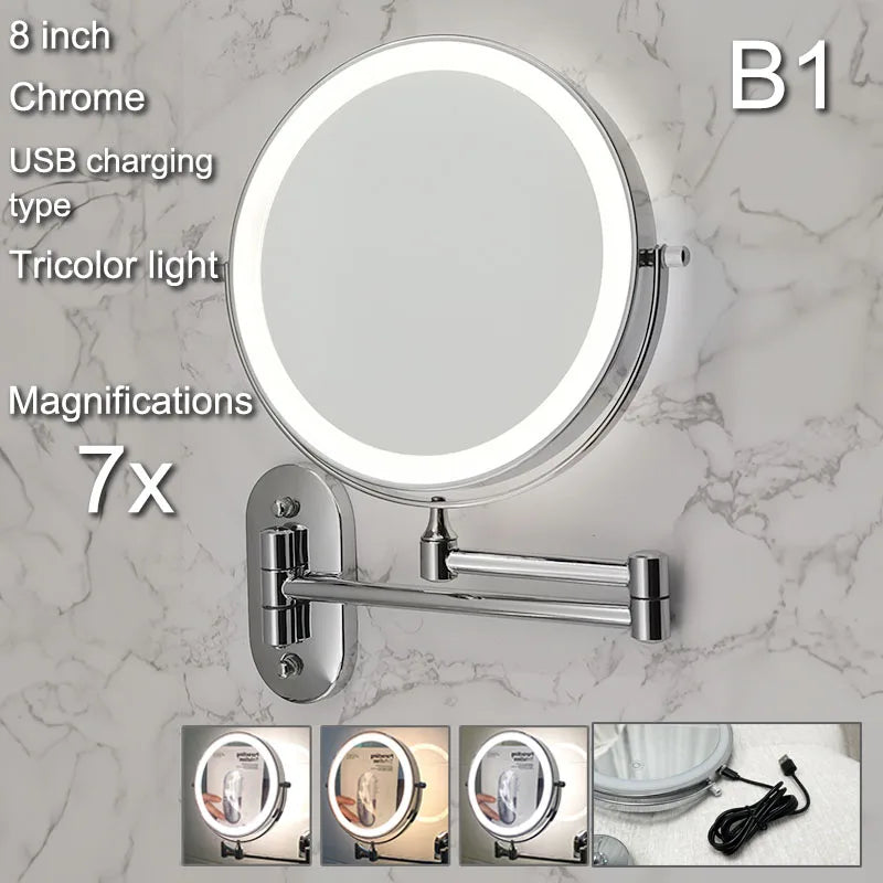 LED Wall Mount Makeup Mirror with Magnification & Dimming