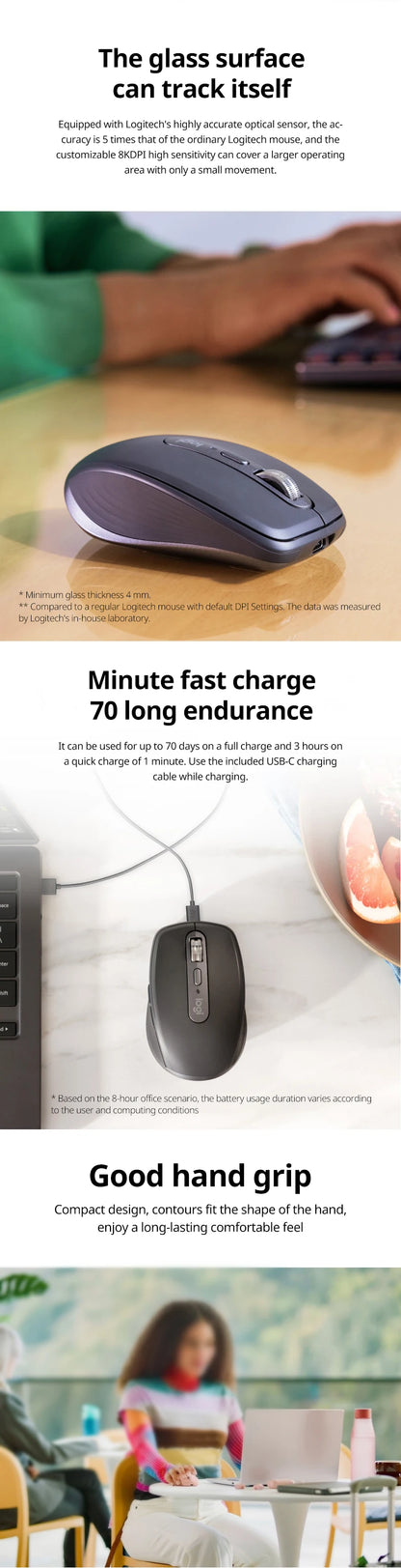 Logitech Master MX Anywhere 3S Office Silent Mouse Wireless Bluetooth 8K DPI,Magspeed Rapid Roller,Fast Charge Long Battery Life