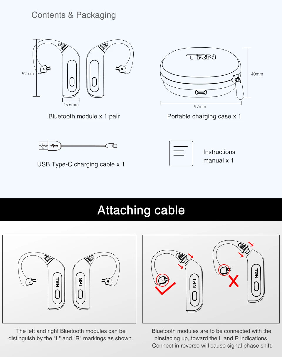 TRN BT20PRO Bluetooth 5.3 Wireless Earphone Cable - MMCX/2Pin/QDC