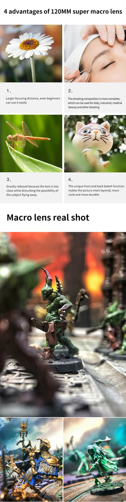 MARTVSEN 120MM Macro Lens, Professional 5K HD 10x Super Macro Universal Clip Camera Photo Lens for iPhone Samsung Andriod