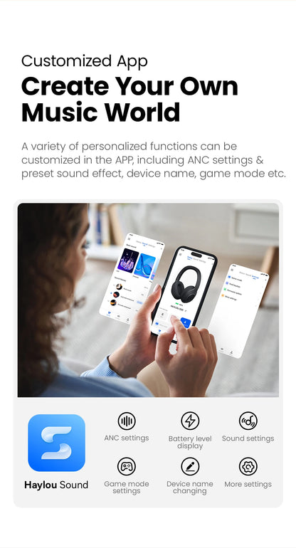 HAYLOU S30 Bluetooth 5.4 Headphones - 43dB ANC, 80H Playtime