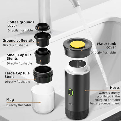 Portable Electric Espresso Maker - 3-in-1 Wireless Coffee Machine for Car Travel