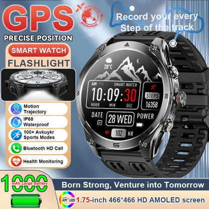 Men's GPS Smartwatch - 1.75" AMOLED, 10ATM, 1000mAh Battery