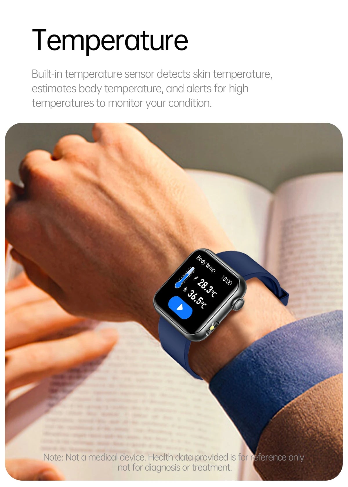 AI Smart Watch - HRV+PPG Blood Pressure Monitor, IP68 Waterproof