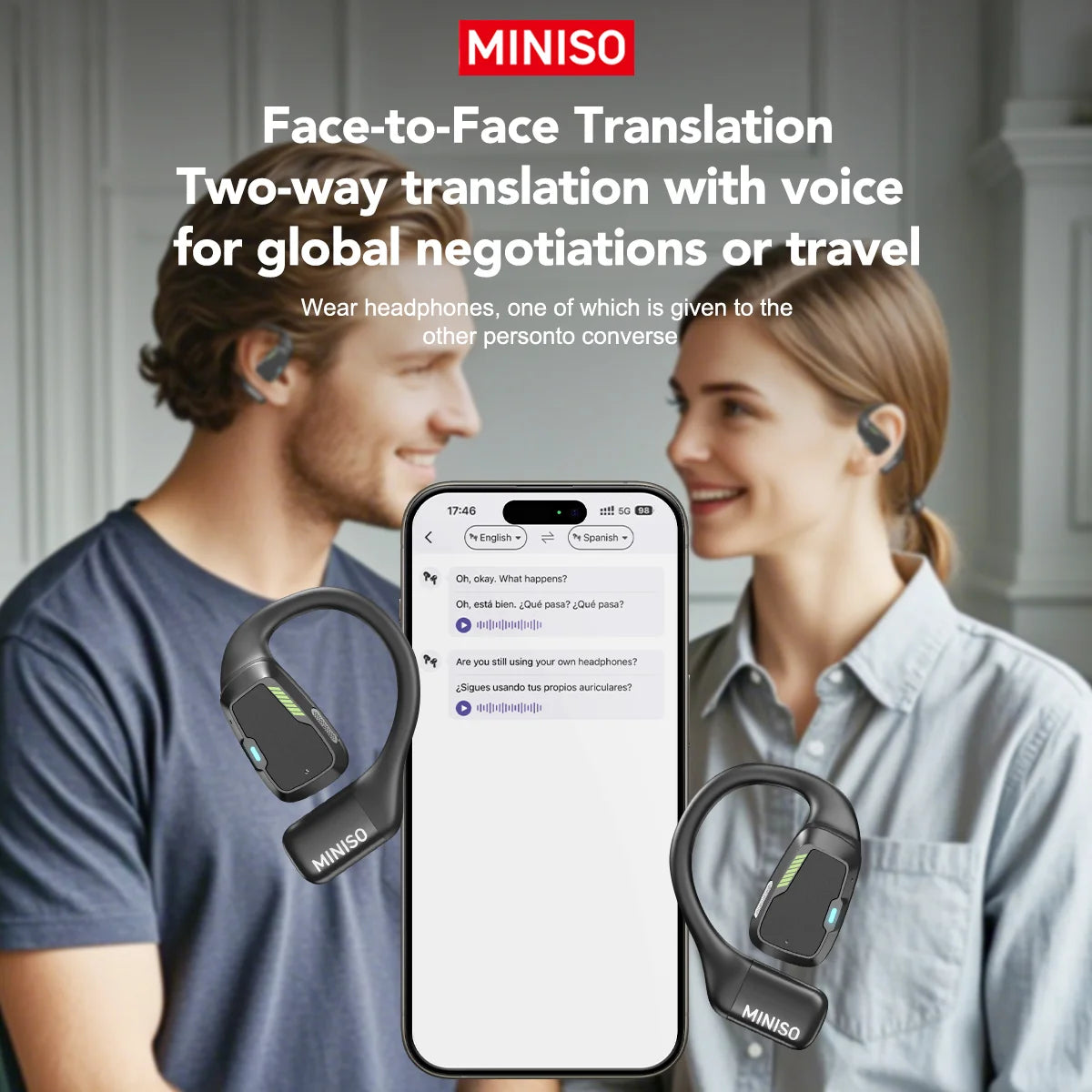 [AI Translator] MINISO M98 Wireless Headphones OWS Sports Bluetooth Earphones Gaming Headset ASMR APP Translation Earbuds IPX5