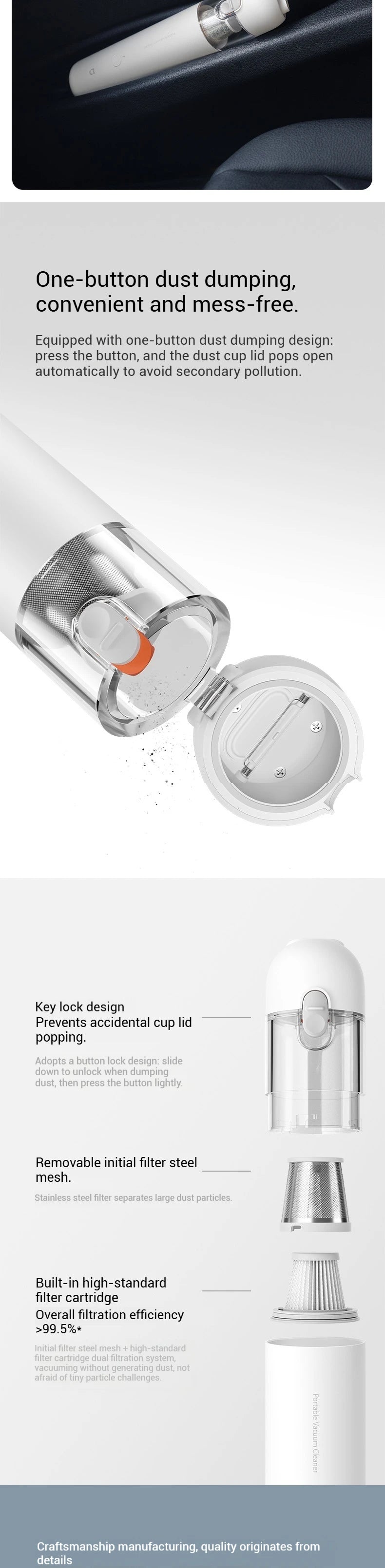 Xiaomi Mijia Handheld Vacuum - 12000Pa Cordless Rechargeable Car Pet Hair