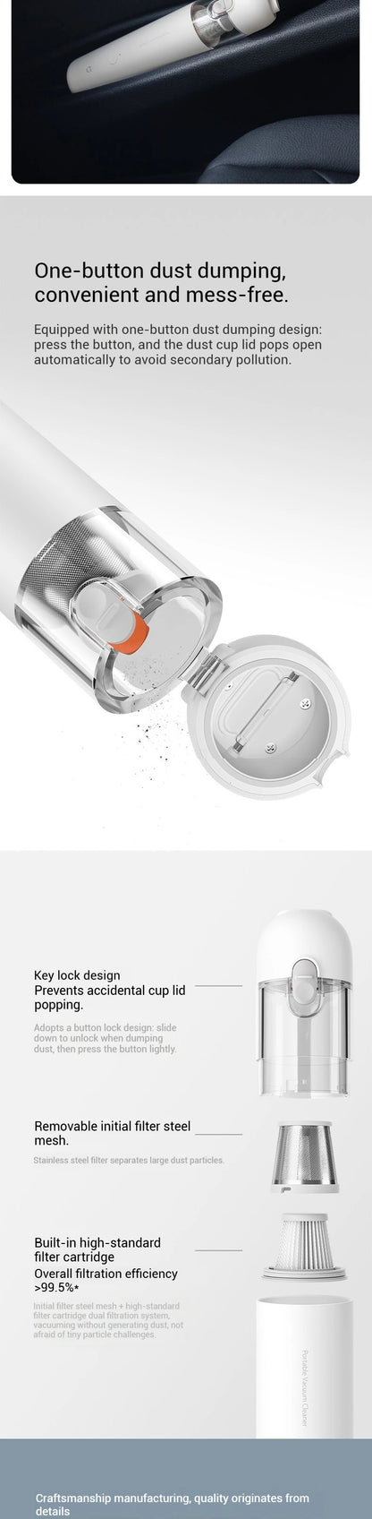 Xiaomi Mijia Handheld Vacuum - 12000Pa Cordless Rechargeable Car Pet Hair