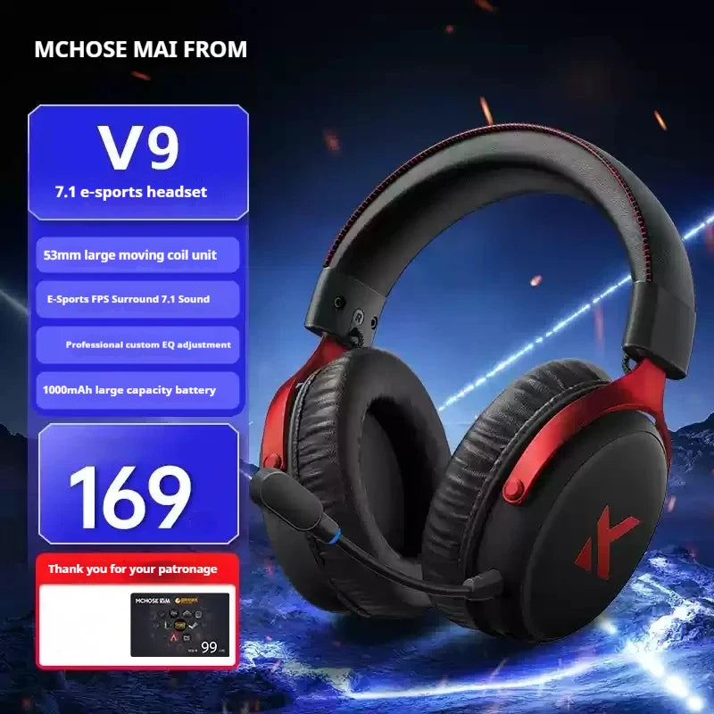 MCHOSE V9 pro Wireless Bluetooth Headset with Three Mode Microphone Noise Reduction Dynamic Sound Low Delay Office And Gaming
