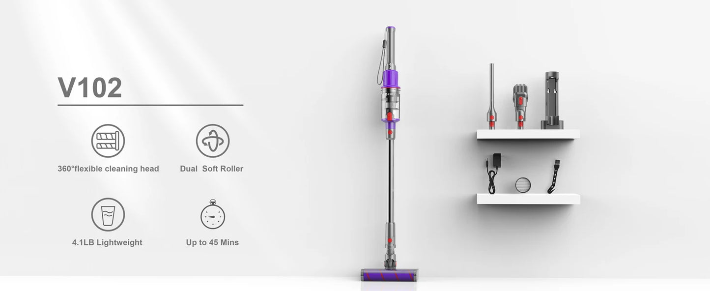 UMLO V102 Cordless Vacuum Cleaner - Brushless Motor Stick Vacuum for Pet Hair