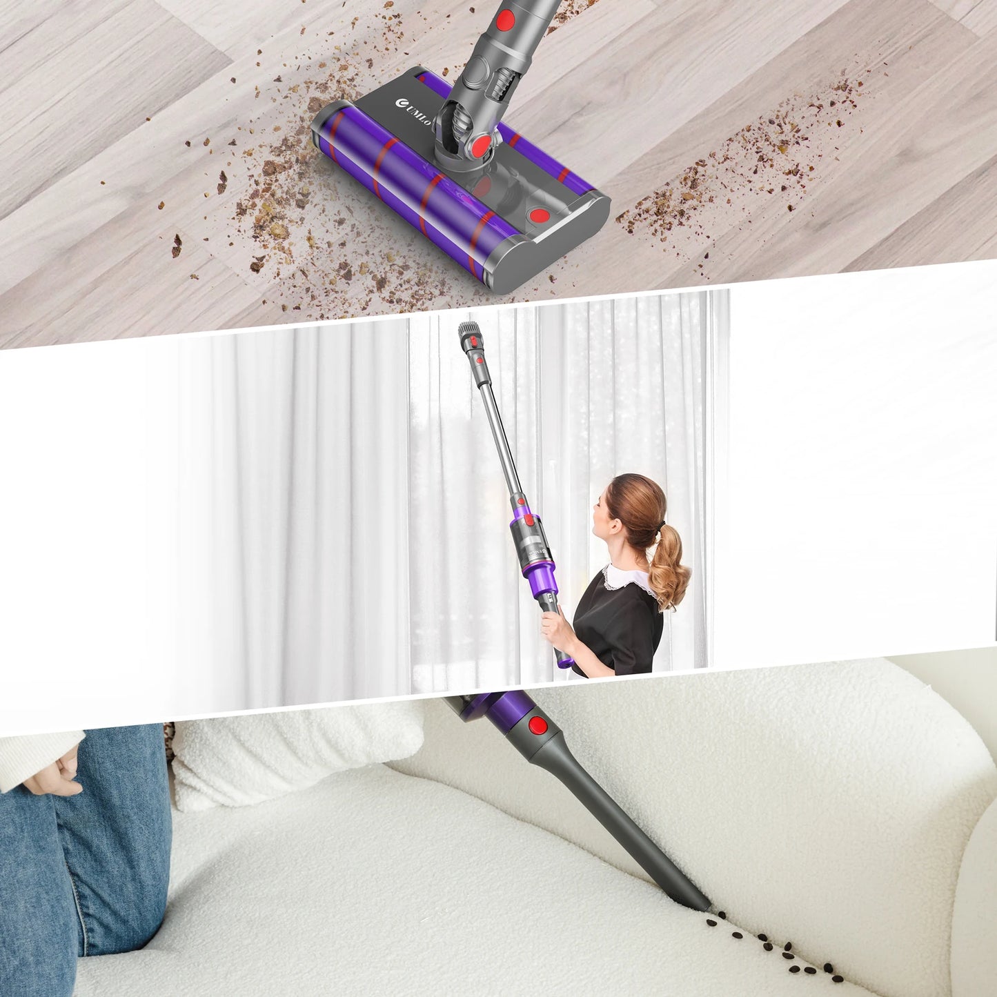 UMLO V102 Cordless Vacuum Cleaner - Brushless Motor Stick Vacuum for Pet Hair