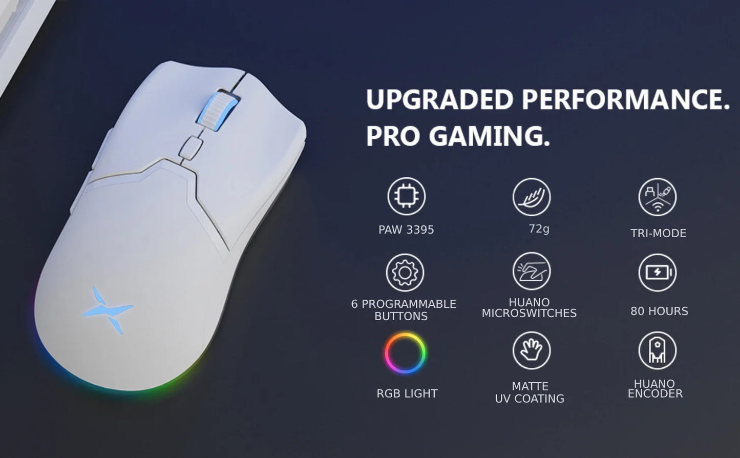 Delux M800PRO PAW3395 Wireless Gaming Mouse RGB light 26000DPI Wired Programmable Rechargeable Mice for PC Laptop Gamer