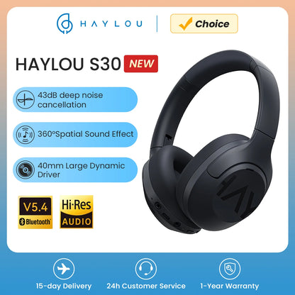 HAYLOU S30 Bluetooth 5.4 Headphones - 43dB ANC, 80H Playtime