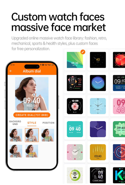 AI Smart Watch - HRV+PPG Blood Pressure Monitor, IP68 Waterproof