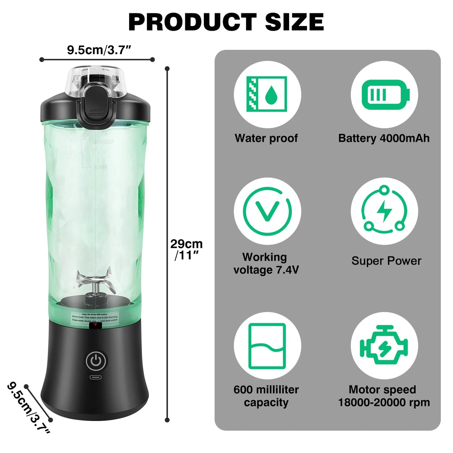 Portable Blender 600ML USB Rechargeable