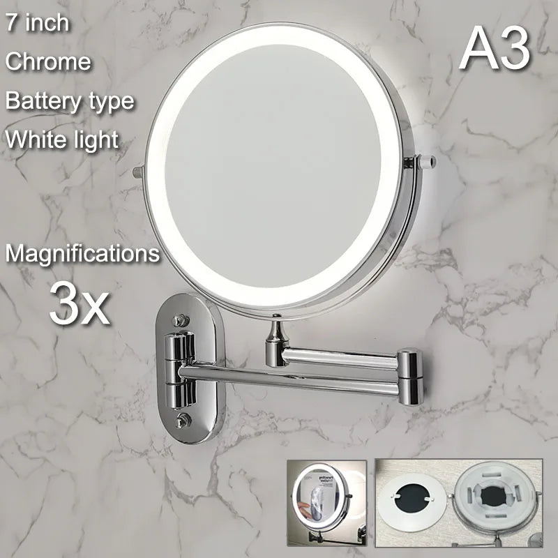 LED Wall Mount Makeup Mirror with Magnification & Dimming