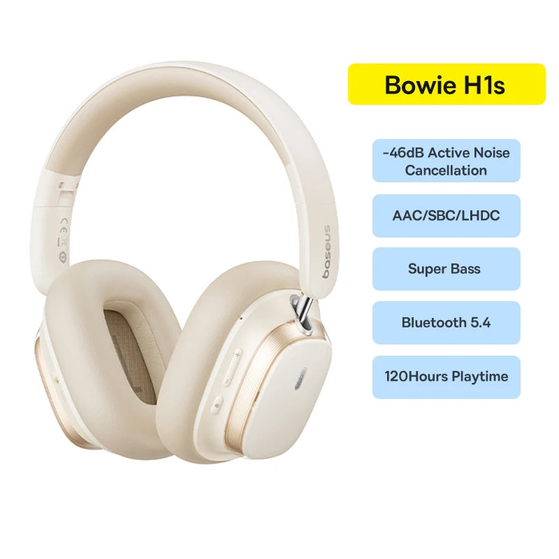Baseus Bowie H1s Wireless Headphones - 46dB ANC, Hi-Res Spatial Audio, 120H