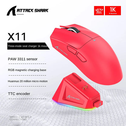 Attack Shark X11SE X11 PAW3311 Bluetooth Mouse, Triple Mode Connectivity, Touch Magnetic Charging Dock, Ultra-Light Gaming Mouse