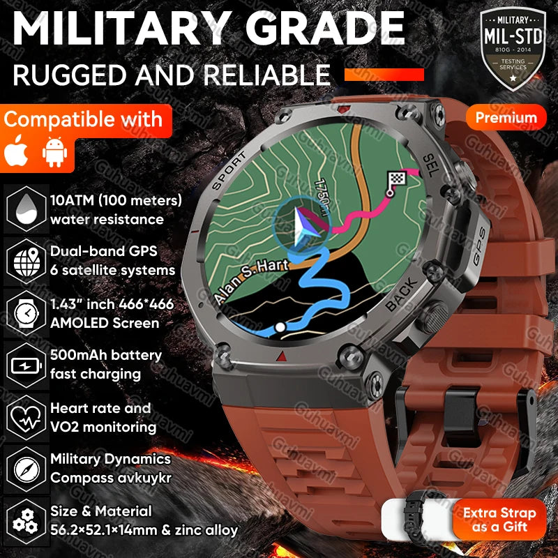 T-Rex 3 Pro Military GPS Smartwatch - 10ATM, 500mAh, Dual-Band GPS