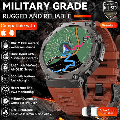 T-Rex 3 Pro Military GPS Smartwatch - 10ATM, 500mAh, Dual-Band GPS