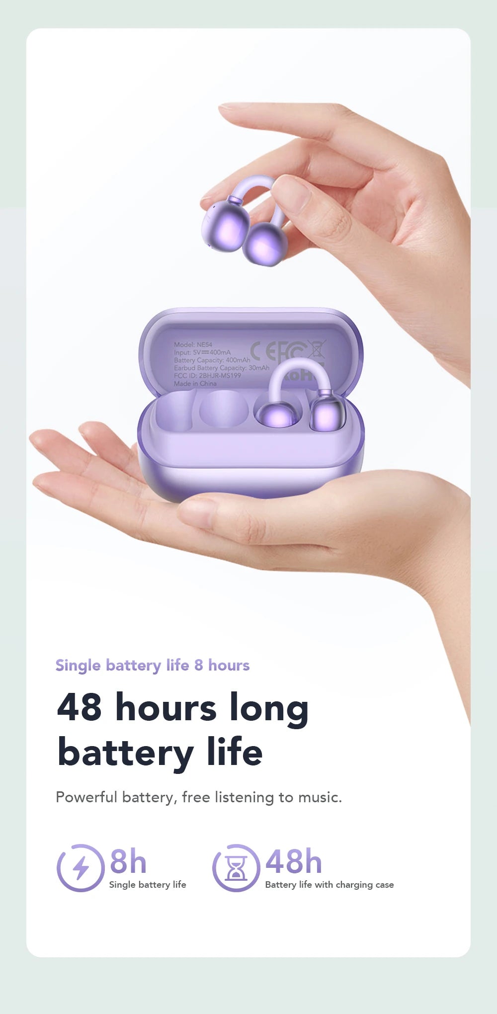 HTC NE54 AI Translator Earbuds - LCD Screen, Ear Clip Design