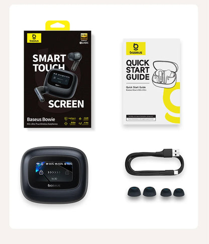 Baseus Bowie M2s Ultra Wireless Earphones Smart Screen 52dB Noise Cancelling Bluetooth 5.4 Headphones 3D Audio Spatial Earbuds