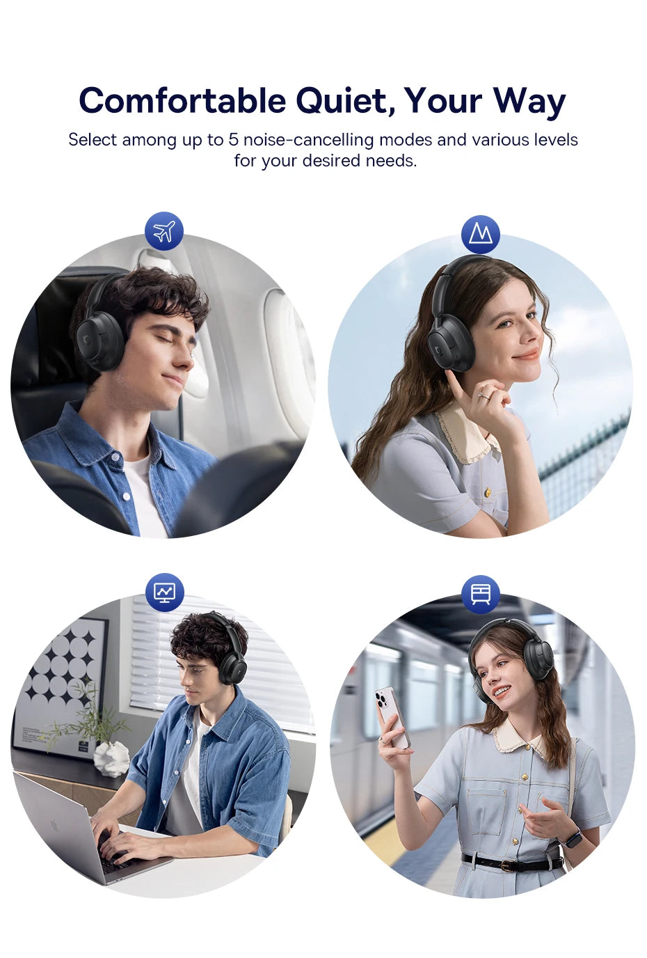 Baseus Bowie H1s Wireless Headphones - 46dB ANC, Hi-Res Spatial Audio, 120H