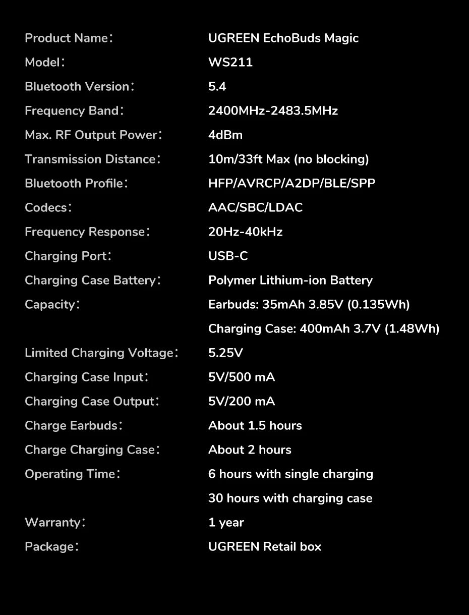 UGREEN ClipBuds Magic LCD Screen TWS Earphones - 52dB ANC Bluetooth Earbuds
