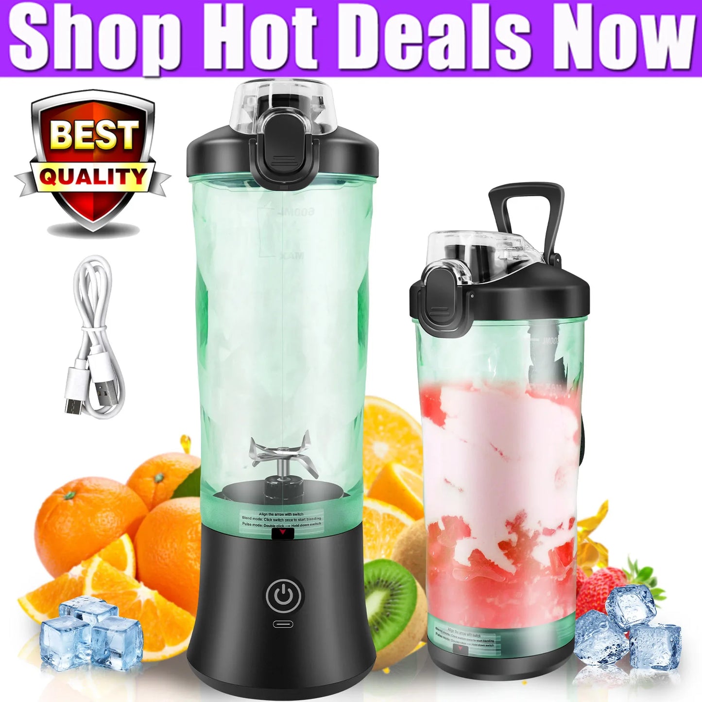 Portable Blender 600ML USB Rechargeable