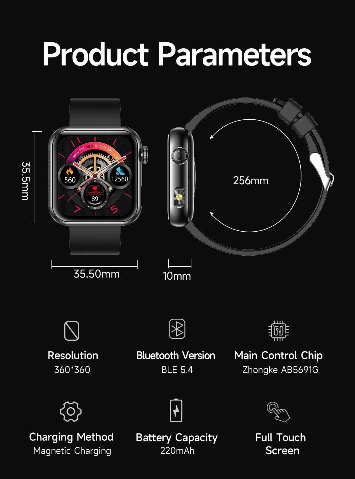 AI Smart Watch - HRV+PPG Blood Pressure Monitor, IP68 Waterproof