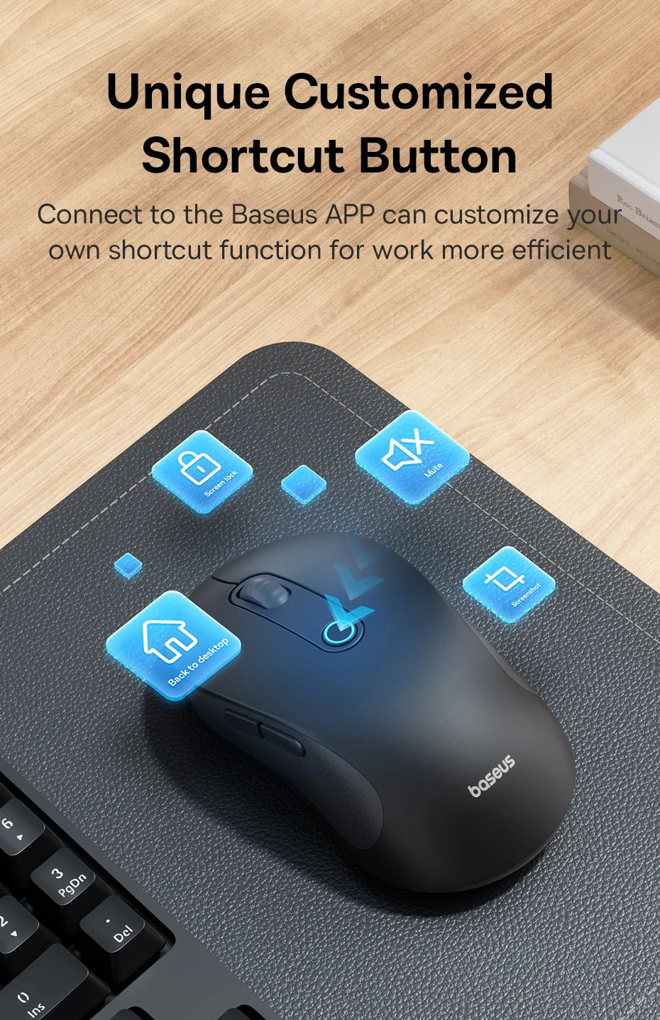 Baseus F02 Wireless Mouse Bluetooth 5.2 2.4G 4000DPI Ergonomic 7 Mute Buttons Mice for iPad MacBook Tablet Laptop Computer Mouse