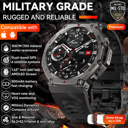 T-Rex 3 Pro Military GPS Smartwatch - 10ATM, 500mAh, Dual-Band GPS