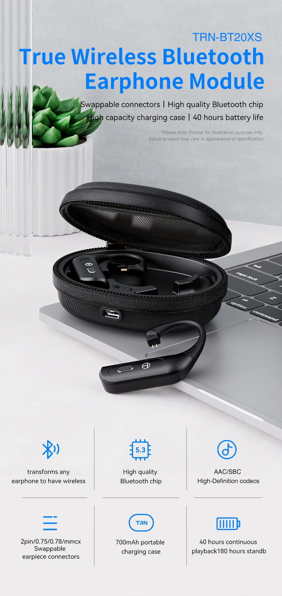 TRN BT20PRO Bluetooth 5.3 Wireless Earphone Cable - MMCX/2Pin/QDC