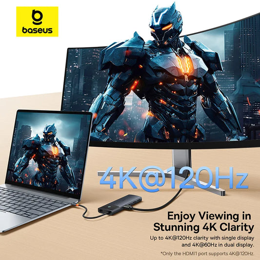 Baseus USB C HUB Dual HDMI 8K 4K Adapter 10-in-1 USB 3.2 10Gbps Splitter with RJ45 SD TF Type C PD 100W for MacBook Pro Air HUB