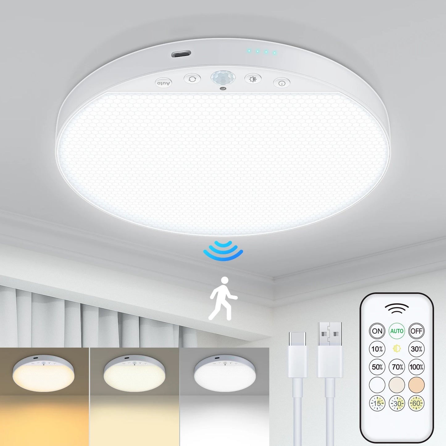 WILLED 8W Rechargeable Motion Sensor Ceiling Light with Remote 5000mAh battery Magnetic LED for Shower Garage Hallway Closet