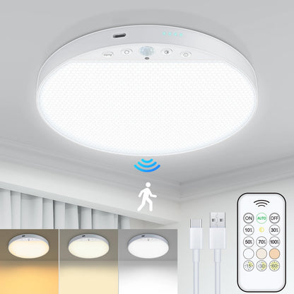 WILLED 8W Rechargeable Motion Sensor Ceiling Light with Remote 5000mAh battery Magnetic LED for Shower Garage Hallway Closet