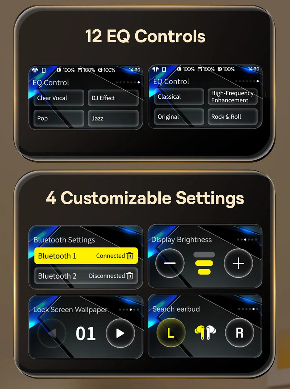 Baseus Bowie M2s Ultra Wireless Earphones Smart Screen 52dB Noise Cancelling Bluetooth 5.4 Headphones 3D Audio Spatial Earbuds